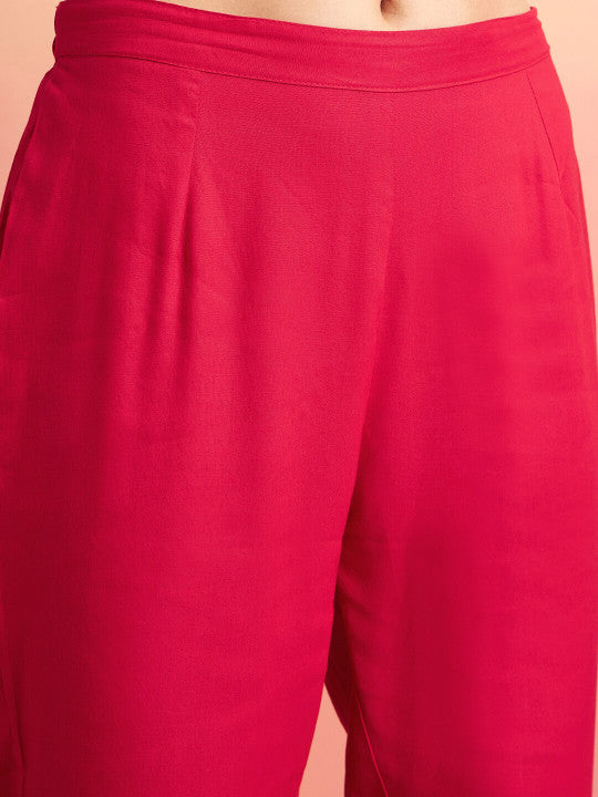 Sangria Embroidered Shoulder Straps Straight Kurta With Trousers & Dupatta