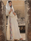 Scakhi Women Off White Printed & Embroidered Dobby Ethnic Dress with Dupatta - L