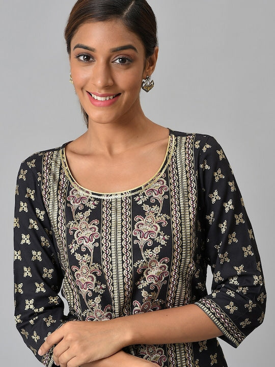 Aurelia Ethnic Motifs Printed Sequinned Straight Kurta Swadesii