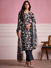 Sangria Floral Printed Staright Kurta With Trousers & Dupatta