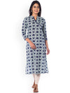Anayna Women Navy Blue & Off-White Printed Straight Kurta