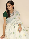 Anouk Off White & Green Linen Blend Printed Bhagalpuri Saree