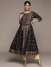 ISHIN Womens Silk Blend Black Embellished Anarkali Kurta