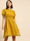 All about you Dobby Woven Puff Sleeve Fit & Flare Dress