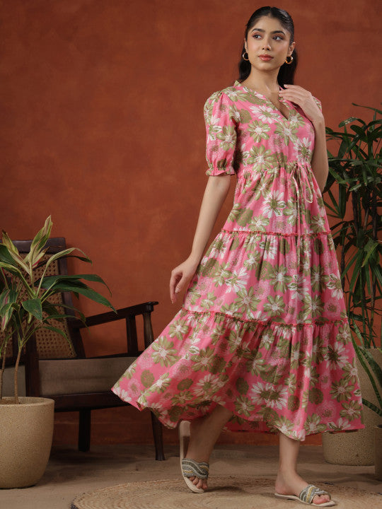 Anayna Women Printed Tiered Cotton Maxi Ethnic Dress