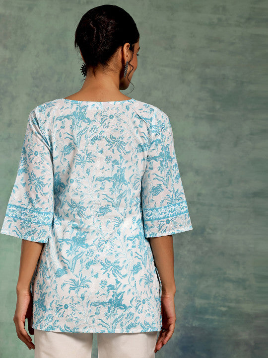 Libas Floral Printed Flared Sleeves Pure Cotton Kurti