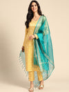 Anayna Women Yellow & Teal Blue Woven Design Kurta with Trousers & Dupatta
