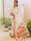 Satrani Ethnic Motifs Embroidered Cotton Mirror Work Ready to Wear Saree