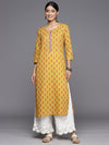 KSUT Yellow Printed Straight Kurta With Hand Work Detailings