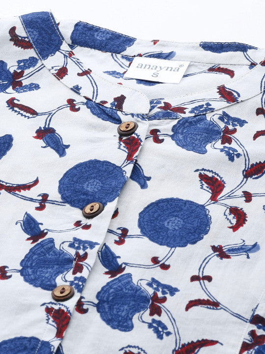 Women White & Navy Blue Printed Kurta with Palazzos