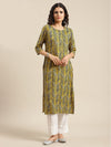 KSUT Women Yellow and Blue Stripe Printed Straight Kurta