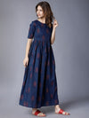 Vishudh Navy Blue Ethnic Motifs Printed Cotton Maxi Dress