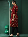 AKS Floral Printed Band Collar Cotton A-Line Kurta