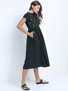 Vishudh Black & Green Striped Ethnic Midi Dress