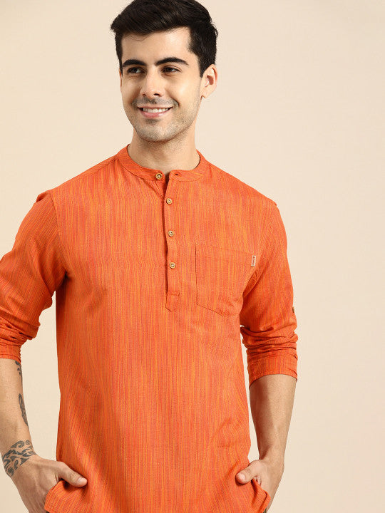 Anouk Men Orange Striped Short Kurta