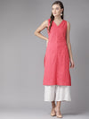 Anayna Women Pink Self Striped Straight Kurta
