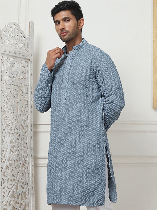 Anouk Grey Ethnic Motifs Embroidered Sequined Kurta