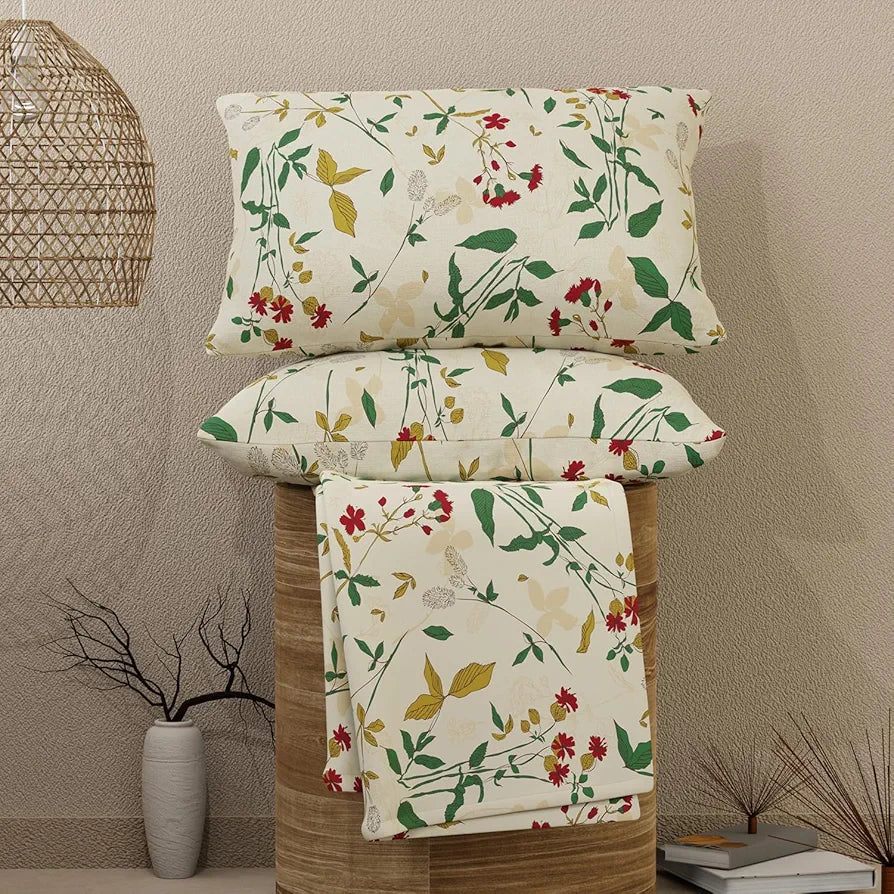 Emaline 100% Cotton King Bedsheet Set  | 1 King Cotton Bedsheet & 2 Pillow Covers | Breathable & Anti-Wrinkle | 144 TC | 