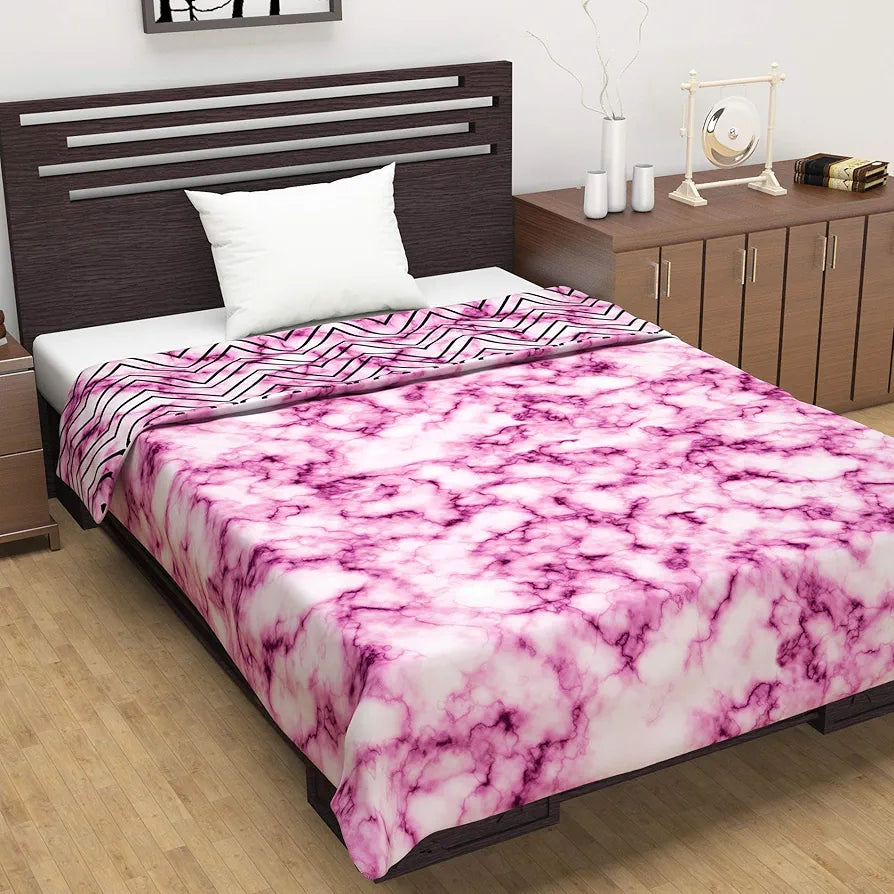 Divine Casa 120 GSM Microfiber Single Dohar | Soft & Lightweight Throw Blanket | Cozy & Breathable | All-Season Comfort | 210 x 140 CM | Marble Pattern | Pink Marble
