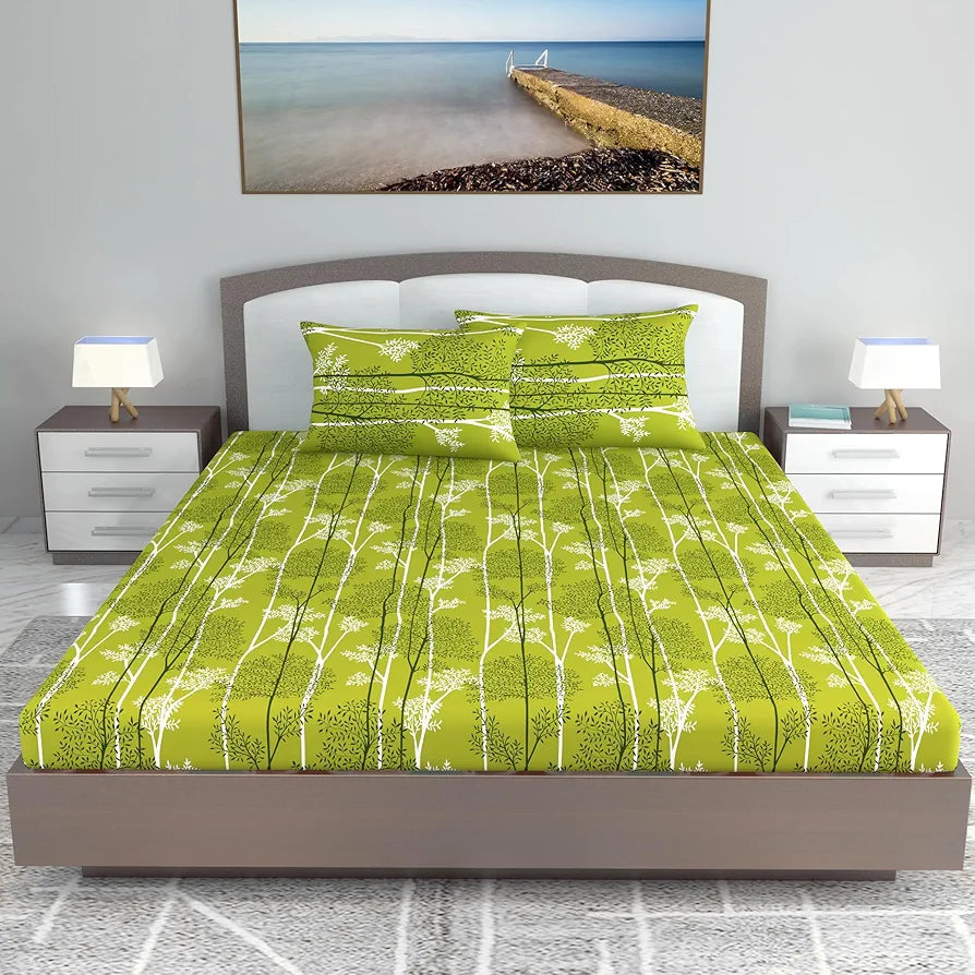 Divine Casa 144 TC 100% Cotton King Bedsheet with 2 Pillow Covers | Skin-Friendly Fabric for Everyday Comfort | 270 X 222 CM | Floral Pattern | Tree Green