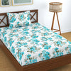 Homefab India 180 TC Microfiber Single BedSheet with 1 Pillow Cover Aqua White Floral