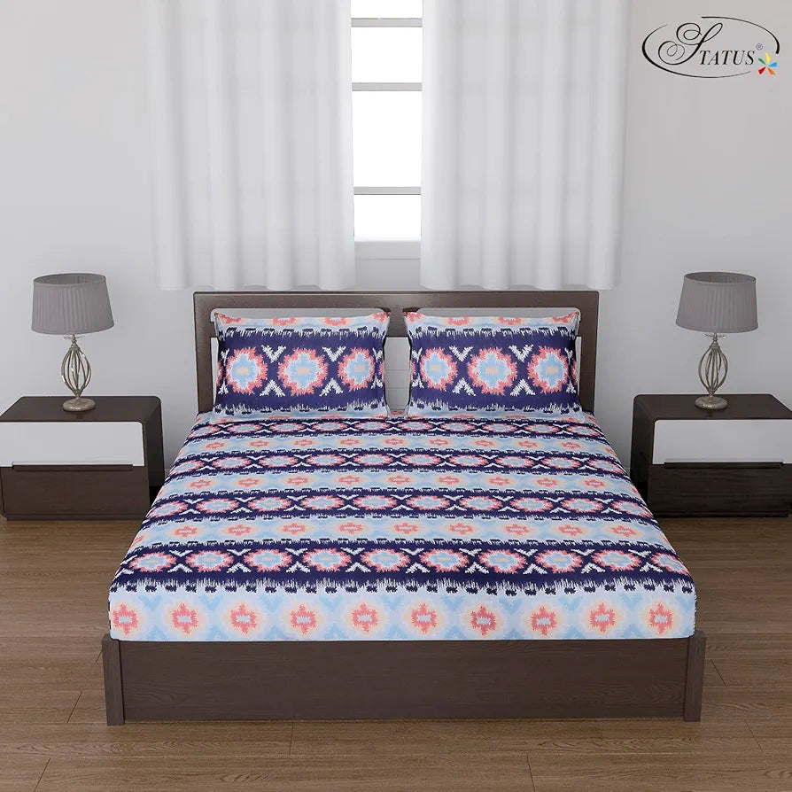 Status Contract Spring Summer Collection-2024 Cotton Rich Double Bedsheet with 2 Pillow Covers for Bed Room, Home, Hotel-120 GSM | , 120 Tc