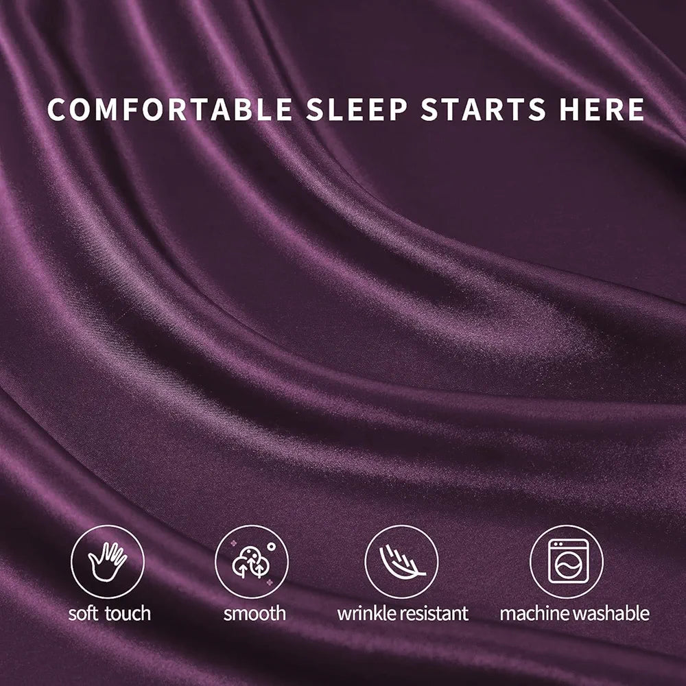 Cloth Fusion Solid 280 TC Satin Elastic Fitted Bedsheet for Double Bed King Size, Luxury Elastic Bedsheets for King Size Bed with 2 Pillow Covers 