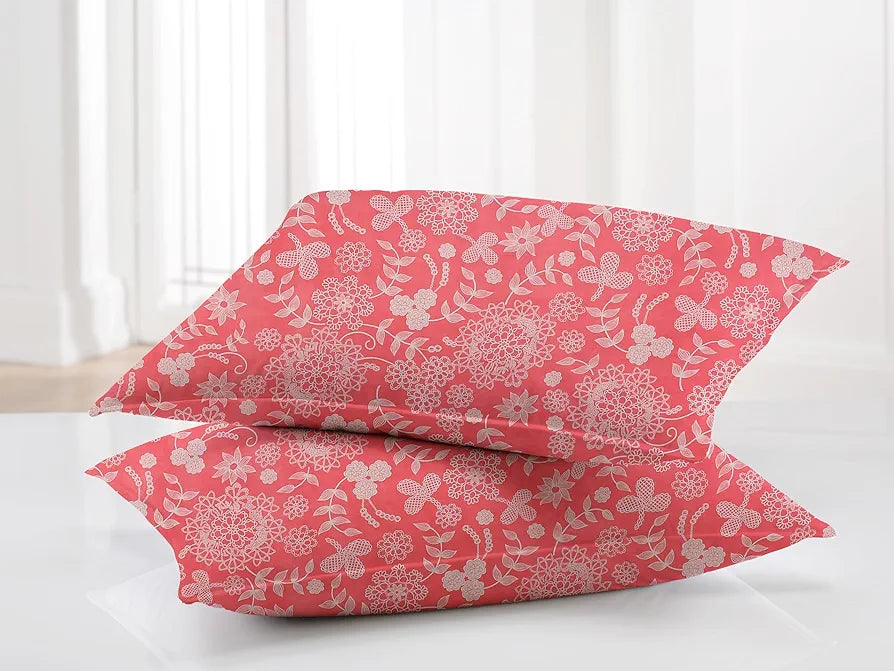 HOMEKART 100% Microfiber bedsheet for Double Bed with 2 Pillow Covers Breathable | Wrinklefree and Soft Touch 144 TC Pattren Floral Pink and White| TC - 144