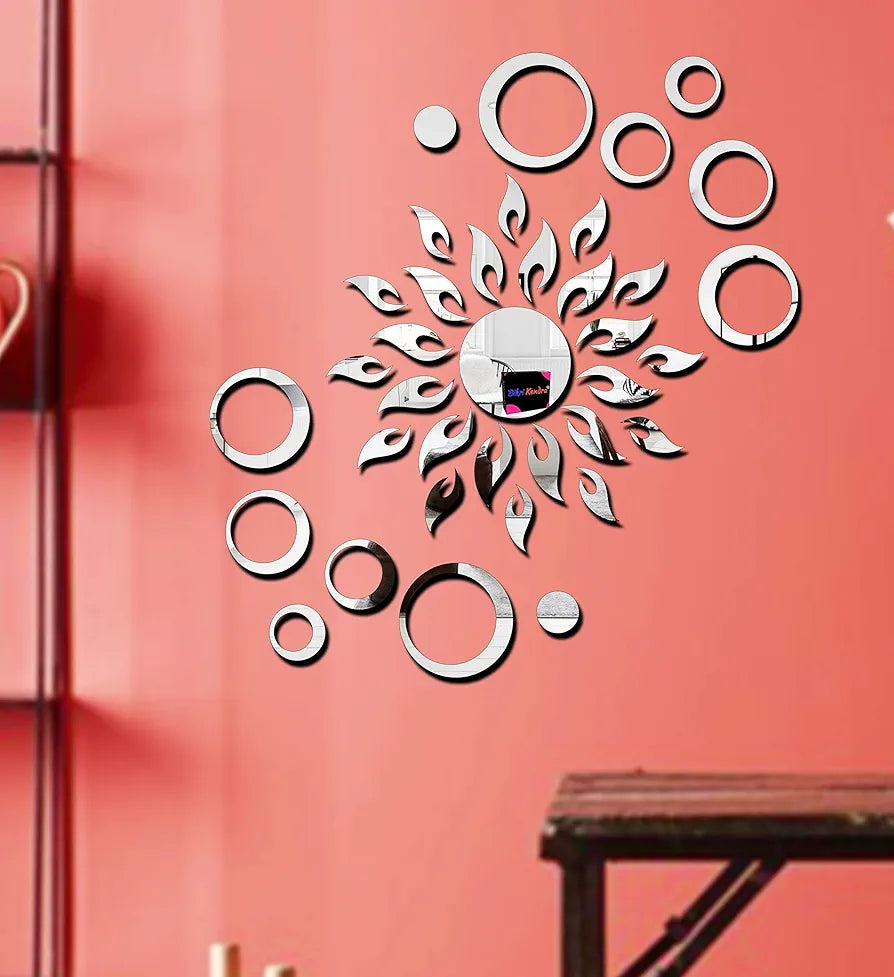 Bikri Kendra - Sun with Rings 12-3D Acrylic Mirror Wall Stickers - Premium Collection 