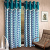Cortina 2 Piece Floral Design Panel Eyelet Polyester Door Curtains | 7 Feet | Blue