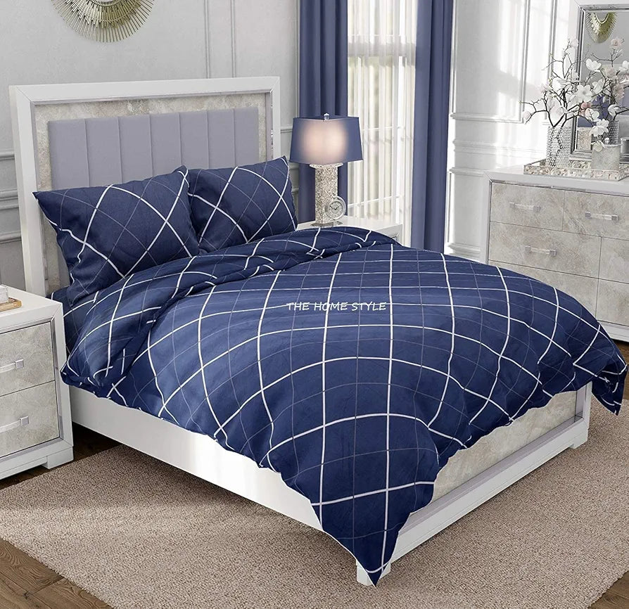 THE HOME STYLE Cotton Feel Glace Cotton Elastic Fitted Printed Double Bed King Size Bedsheet With 2 Pillow Cover,300 TC