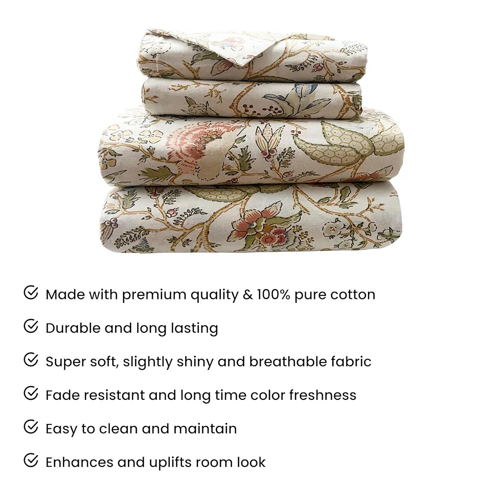 SAJAVAT HOME 100% Pure Cotton King Size Printed Bedsheet Set with 2 Pillow Covers,Soft, Breathable & Skin-Friendly,Luxury Bedding Set, 96x104 Inches ,Pack of 1 , 500 TC