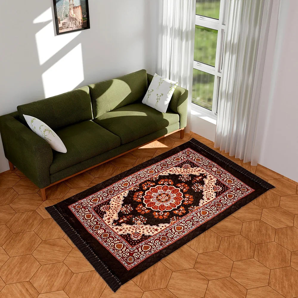 Kuber Industries Carpet | Velvet Carpet-Rug for Home Décor | Carpet Rug for Bedroom | Carpet for Living Room | Prayer-Yoga Mat | Carpet for Hall | 4x6 Ft | Brown