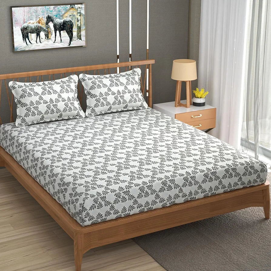 Homefab India 180 TC Glace Cotton Double BedSheet with 2 Pillow Covers -  - Grey
