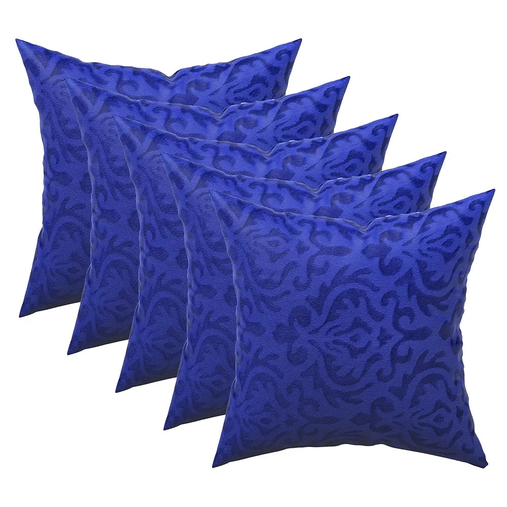 Kuber Industries Set of 5  Washable & Removable Velvet Sofa Pillow Covers with Zip | Soft Sofa Cushion Covers for Home & Bedroom Interiors | Floral Design - Royal Blue