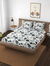 Trance Home Linen 250TC Premium 100% Cotton Printed Queen Size Fitted Bedsheet with 2 Pillow Covers Colour Astro Green