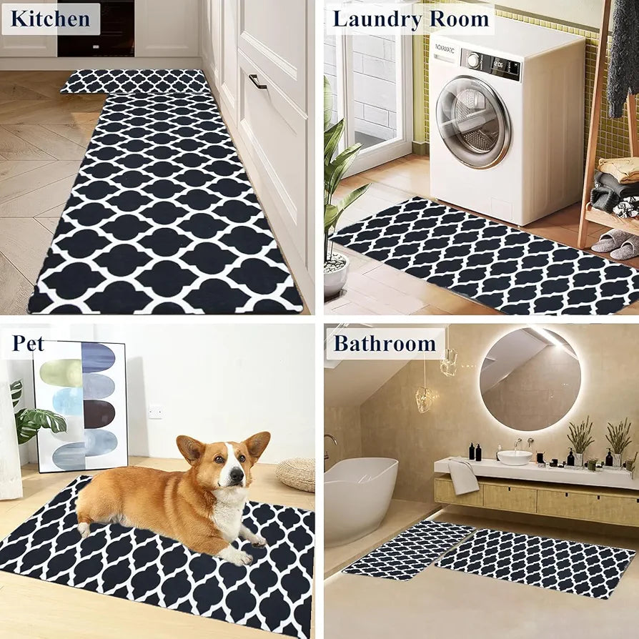 ishro home Kitchen mats for Floor Anti Slip Waterproof | Set of 2 Pcs| Non-Skid, Soft Absorbent Rugs for Kitchen, Laundry, and Hallway|137x45cm, 45x71cm| 4mm Thickness