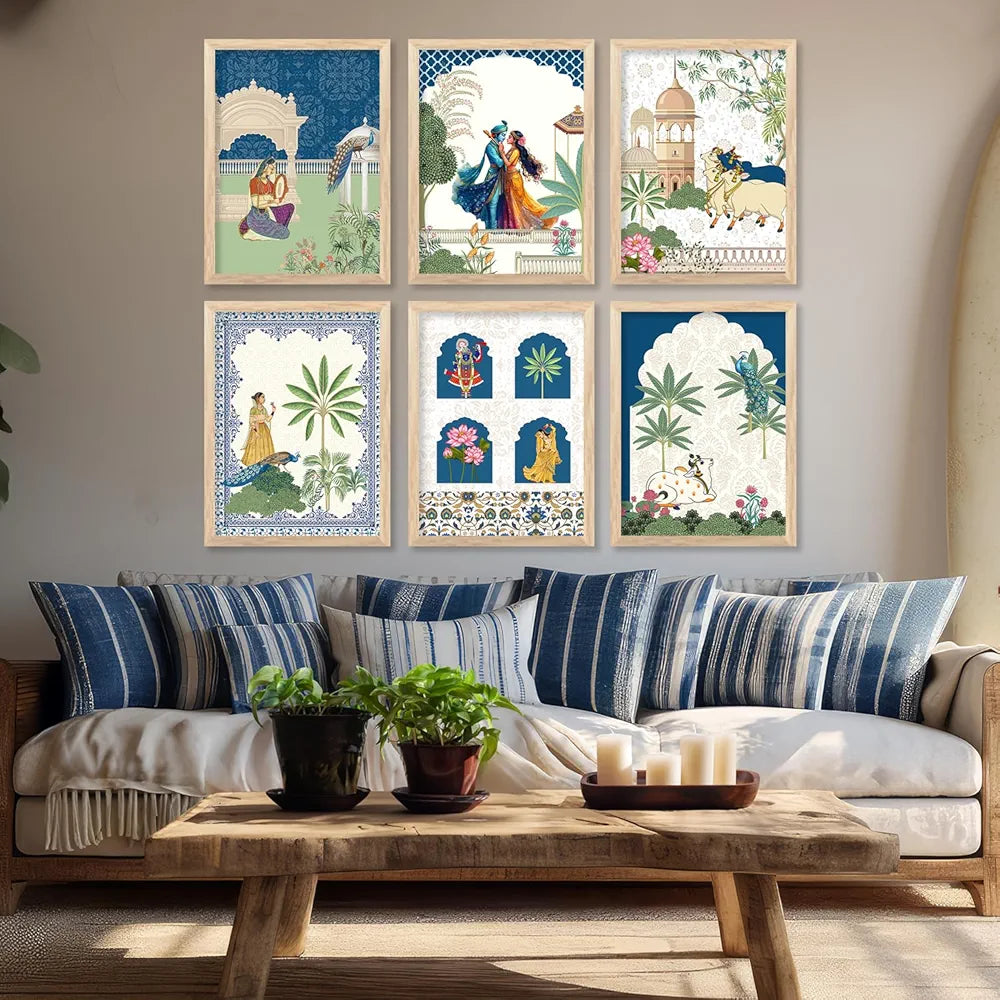 kotart Framed Wall Painting for Home Room Bedroom Office Wall Décor|Traditional Indian Wall Art Madhubani Paintings for Living Room|set of 6 