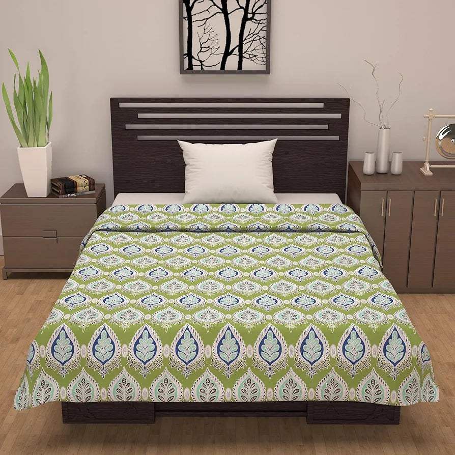 Divine Casa Floret 100% Cotton Single Dohar | 120 GSM | Soft & Lightweight Throw Blanket | Cozy & Breathable Bedding | All-Season Comfort | 210 x 140 CM, Palm Green