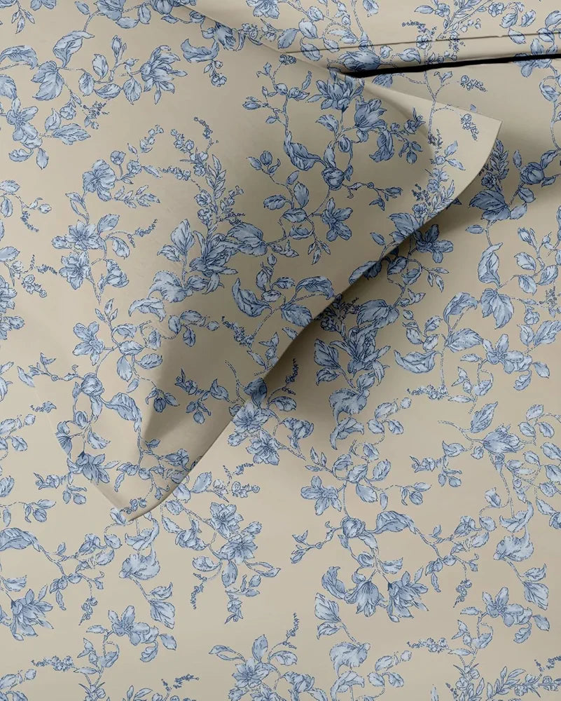 Trance Home Linen 100% Percale Cotton 210 TC Bedsheet | Queen Size Printed Fitted Bedspread with 2 Pillow Covers 