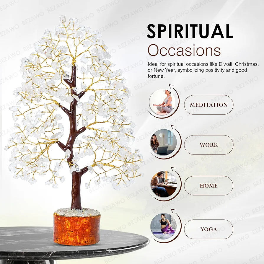 BEZAVO Clear Quartz Crystal Tree – Feng ShuiTree for Home & Office | Artificial Tree for Living Room, Hall & Office Decor | Ideal Gift for Men & Women – Wedding, Birthday & Anniversary 