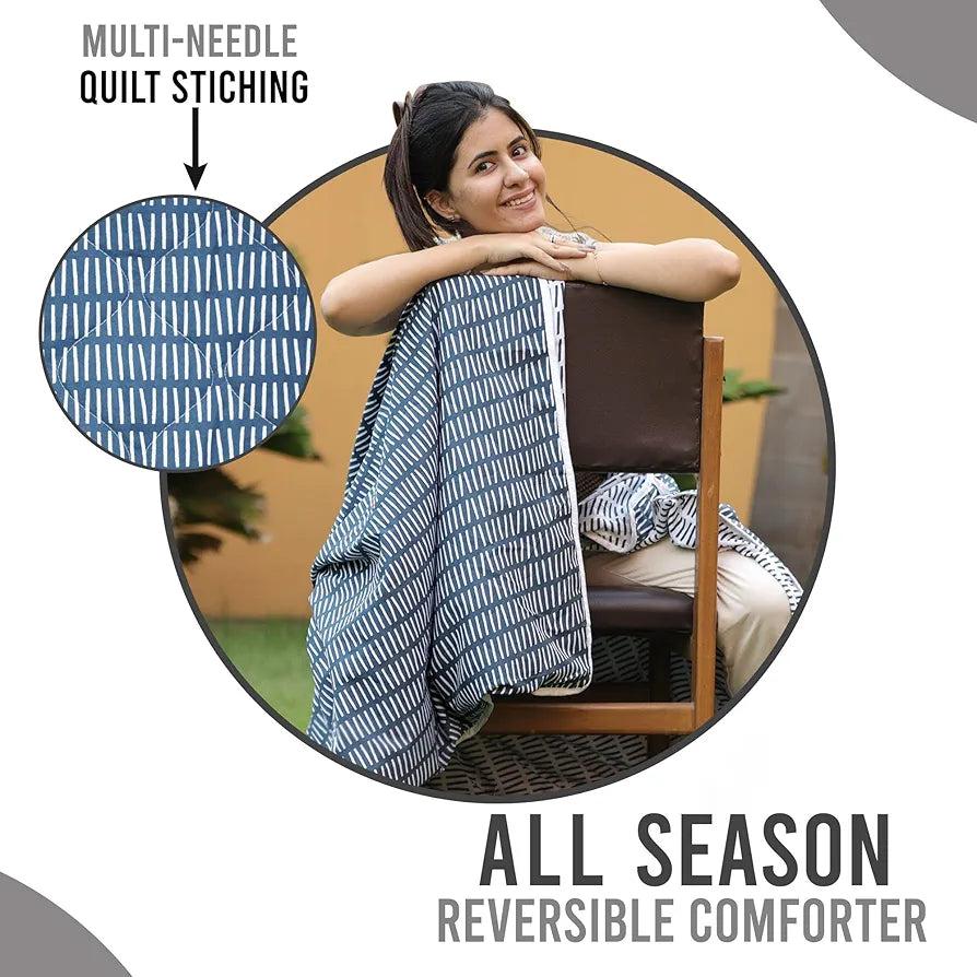 Divine Casa 120 GSM Microfiber Single Bed Comforter | Soft & Lightweight Reversible AC Blanket | All-Season 3-Layered Quilt | 230 x 140 cm, Blue Mirage