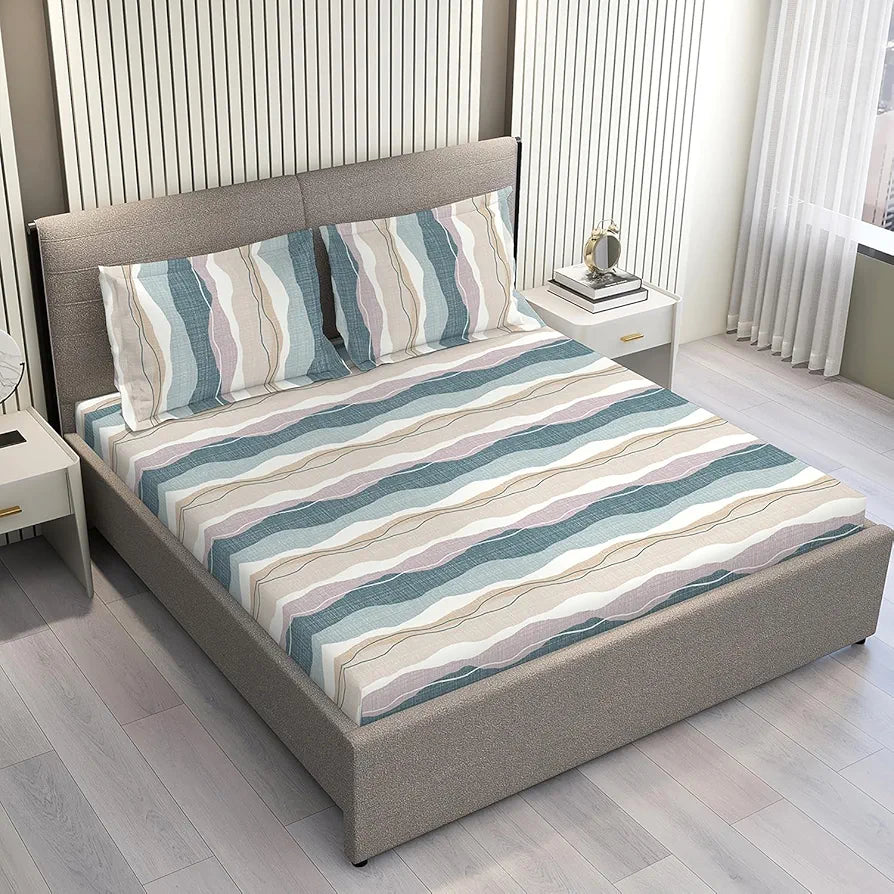 Layers Firenze Floret 100% Cotton Bedsheet Set for All Seasons - Lightweight, Moisture Absorbent, Machine Washable & Easy to Care - Gift for Housewarming & More - 146 TC - King Size 