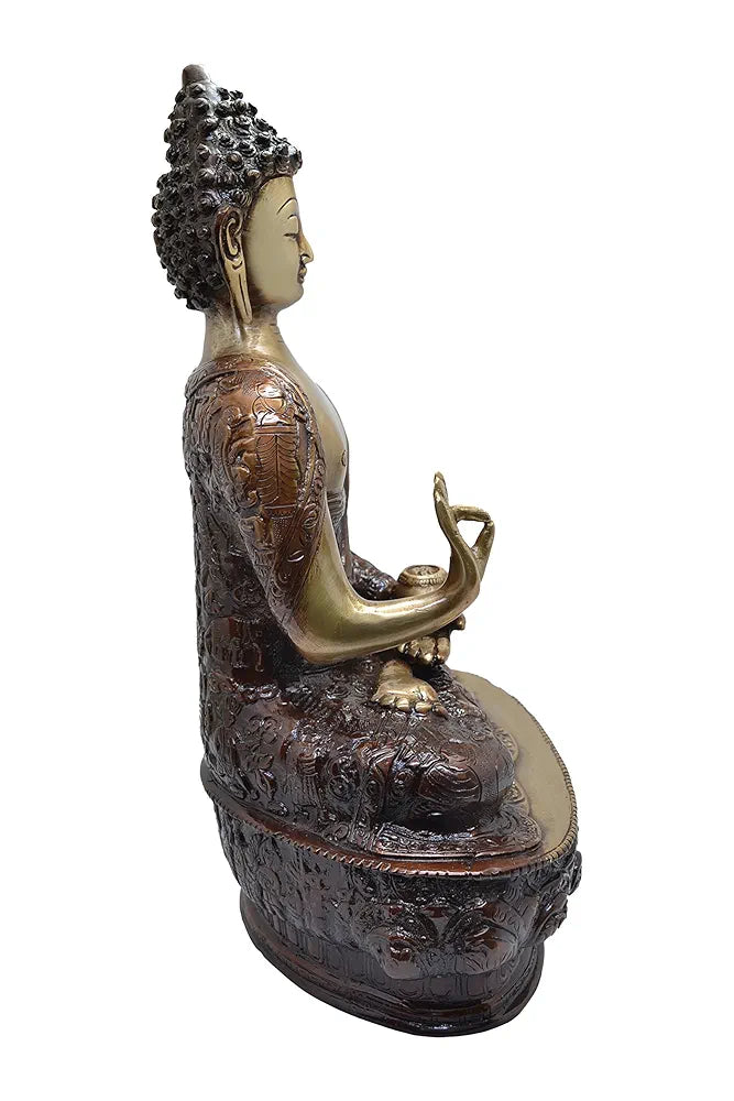 Two Moustaches Vitarka Buddha 13 Inches Brass Showpiece Figurine, Material -Brass, Weight - 4.8 Kg, Multicolour, 1 Piece