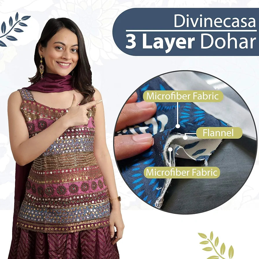 Divine Casa 120 GSM Microfiber Single Dohar | Soft & Lightweight Throw Blanket | Cozy & Breathable | All-Season Comfort | 210 x 140 CM | Floral Pattern | Galaxy Blue & White