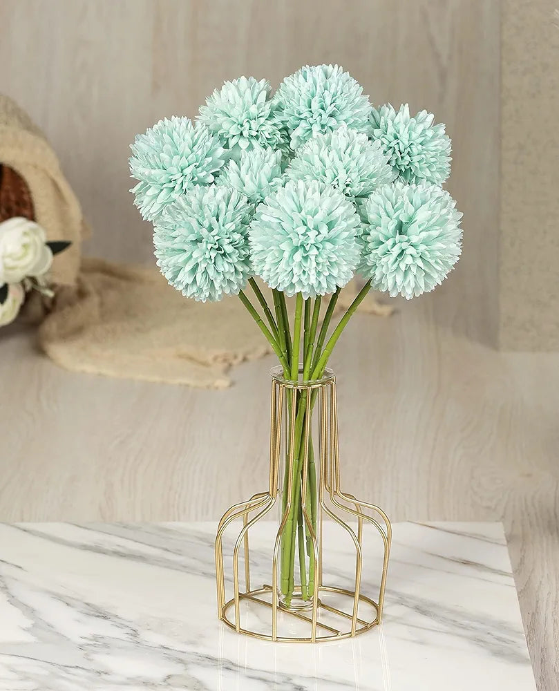 SATYAM KRAFT 5 Pcs Artificial Chrysanthemum Hydrangea Ball Flower Sticks for Home, Office, Bedroom, Balcony, Living Room, Wedding & Craft Decoration  