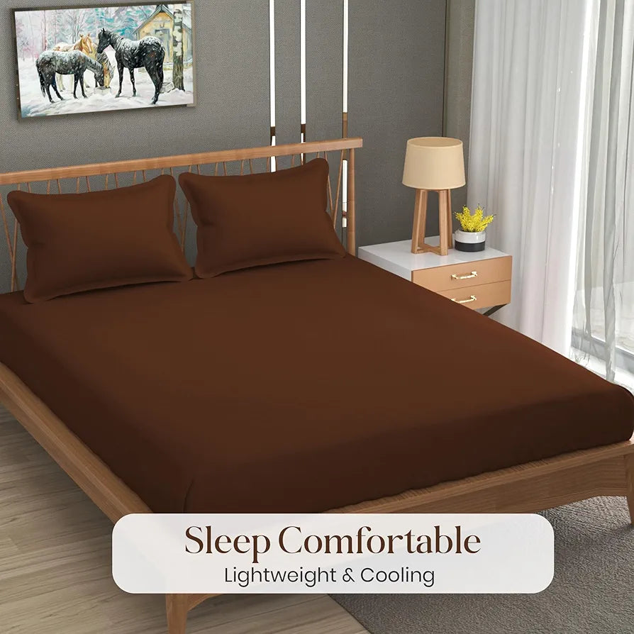 FRESH FROM LOOM Hypoallergenic Plain Microfiber Double Bedsheet - King Size, Rotary Printed, Wrinkle Free with 2 Pillow Covers , 240 TC