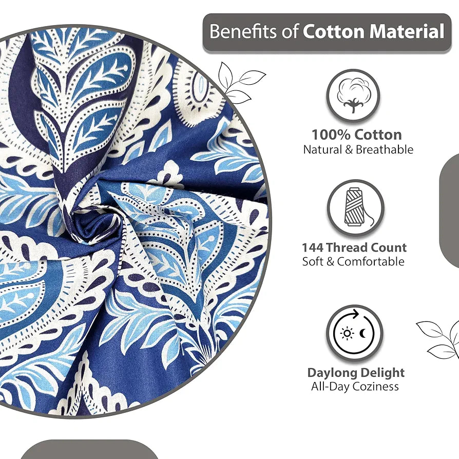 Divine Casa - 144 TC Super Soft 100% Cotton Bedsheet for Double Bed  144 Thread Count - Floral, Dazzling Blue| 222 x 254 cm
