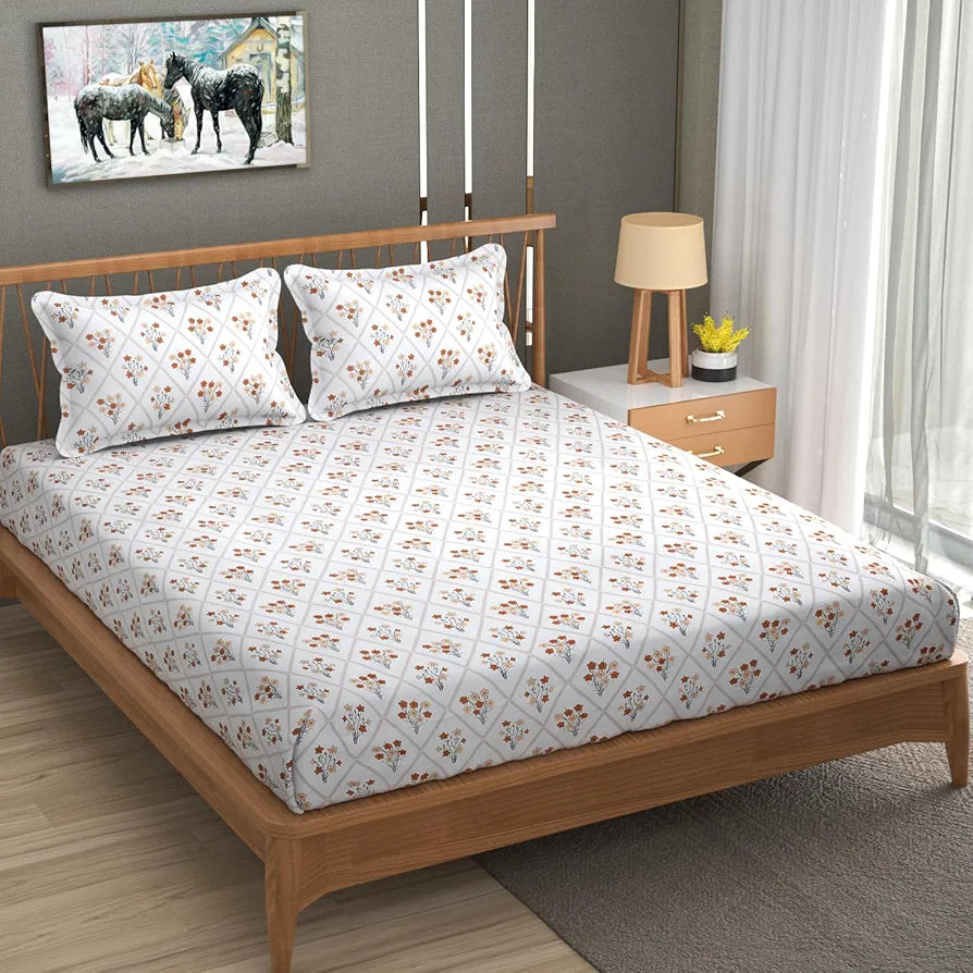 Homefab India 180 TC Glace Cotton Double BedSheet with 2 Pillow Covers -  - Beige