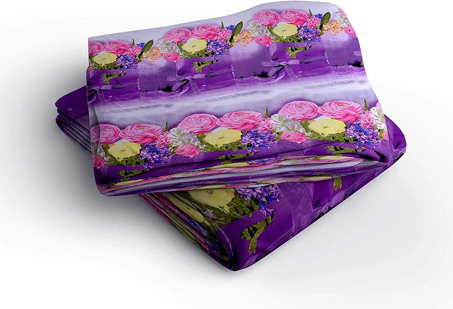 Hfi 160 Tc Polycotton Double Bedsheet with 2 Pillow Covers - Floral, Purple